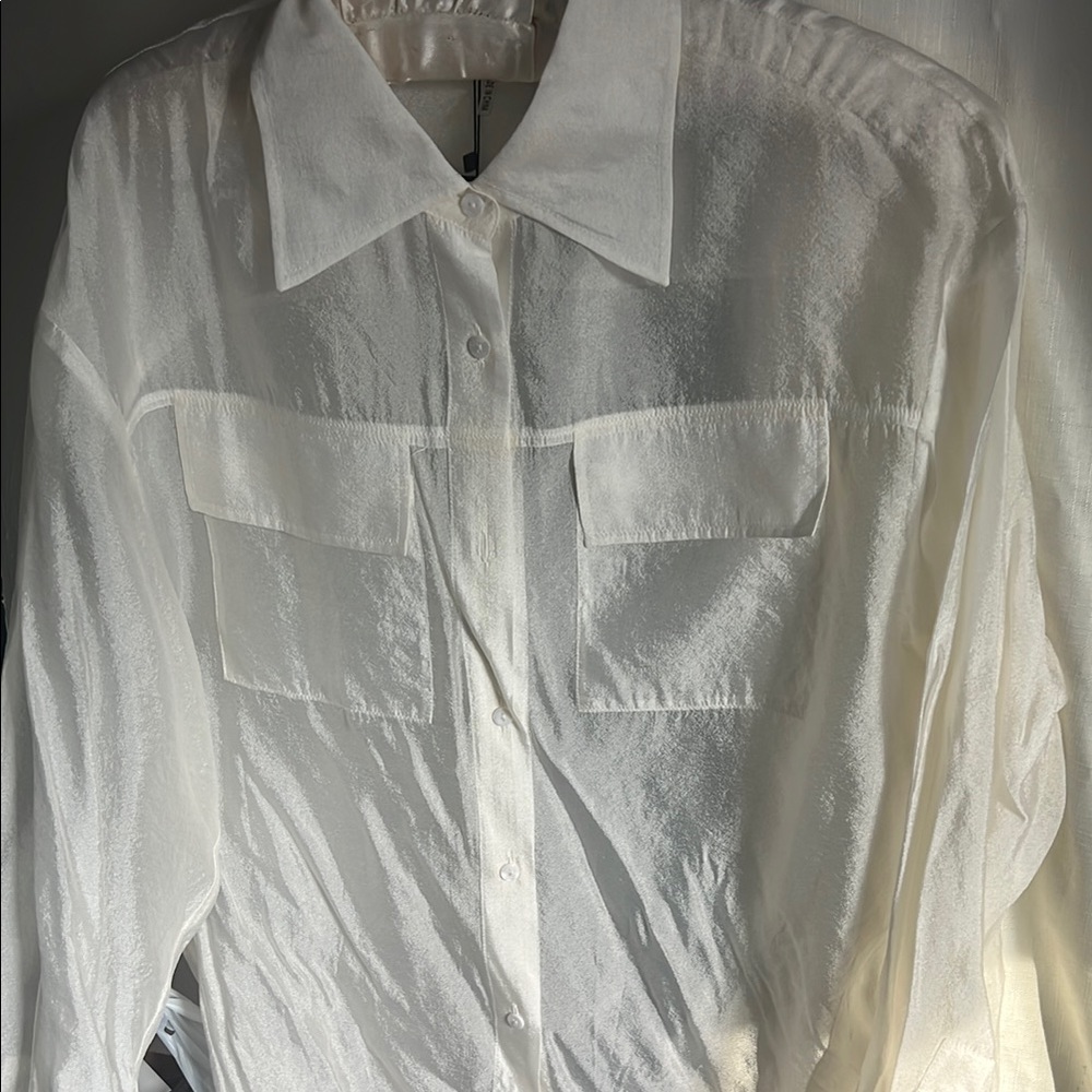 Elegant Sheer White Button-Up Blouse